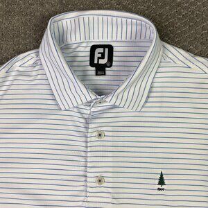 FootJoy Polo Golf Shirt Men's Large White Blue Stripe Striped Performance